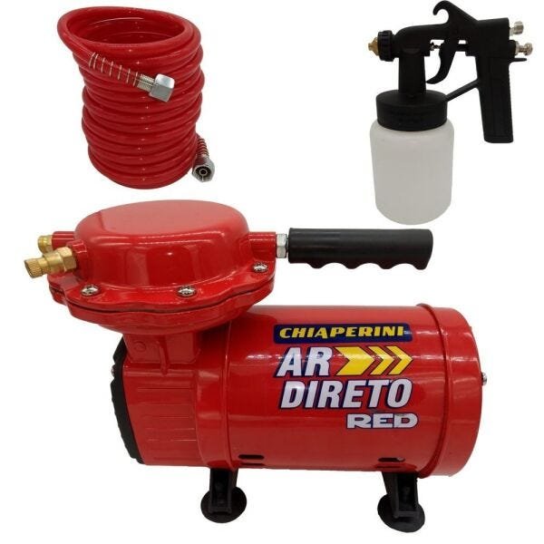 Motocompressor de Ar Direto Red 1300W 1/3Hp Bivolt com Mangueira/Pistola Pintura Chiaperini - 1