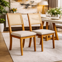 Ver imagem 1 de Kit 2 Cadeiras de Jantar Madeira Maciça Mel Encosto Telinha Palha Estofada Linho Bege Rubi