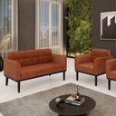 Ver imagem 2 de Conjunto Poltrona e Namoradeira Decorativa Karen Pés Fixo em Madeira Preto Pu Nozes G19 - Gran Belo