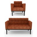 Ver imagem 1 de Conjunto Poltrona e Namoradeira Decorativa Karen Pés Fixo em Madeira Preto Pu Nozes G19 - Gran Belo