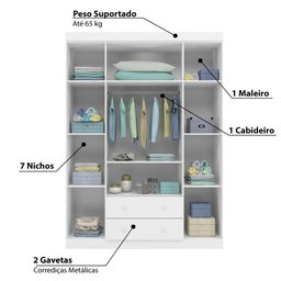 Guarda Roupa Infantil Lívia com 4 Portas - Branco - 3