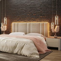 Cabeceira King Estofada com Led - Linho Bege - 2