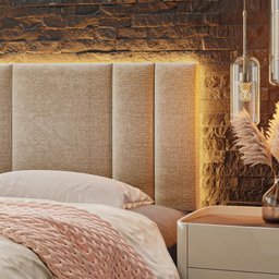 Cabeceira King Estofada com Led - Linho Bege - 4 Cabeceira King Estofada com Led - Linho Bege - 4