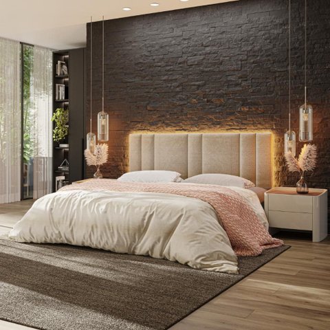 Cabeceira King Estofada com Led - Linho Bege