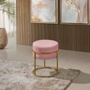 Ver imagem 1 de Puff Redondo Argola Levi Veludo Rosa Base em Aço Dourado