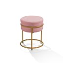 Ver imagem 2 de Puff Redondo Argola Levi Veludo Rosa Base em Aço Dourado