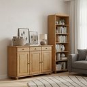 Ver imagem 1 de Kit 2 Peças Estante 5 Prateleiras e Balcão 3 Portas 100% Madeira Maciça - Linha Rubi