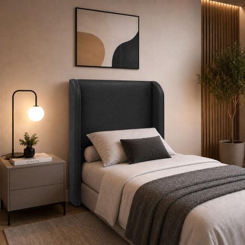 Cabeceira Solteiro Estofada Ideal para Cama Box 100cm Corino - Preto