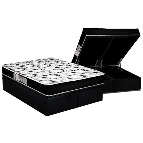 Cama Box Baú Queen: Colchão Espuma D45 Luckspuma Gran Luck + Base CRC Suede Black(158x198)