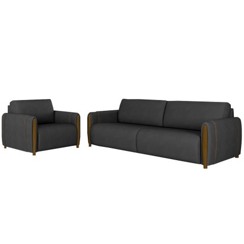 Conjunto Decorativo Poltrona e Sofá 223cm Maceió PU Preto - Gran Belo