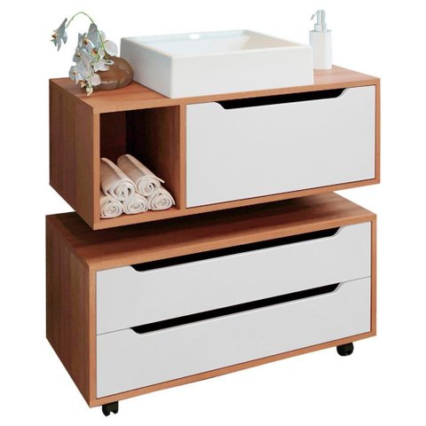 Conjunto 3 Peças para Banheiro Bn3600x43x44 Amendoa Branco Tecno Mobili Amendoa Branco