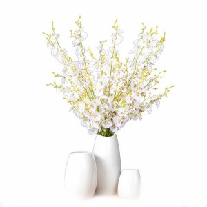 Kit 4 Galhos de Orquídeas Chuva de Ouro Artificial para Decoração Cor:Branco