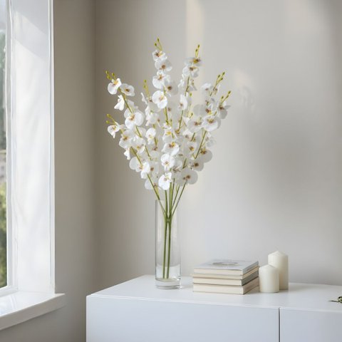 Kit 4 Galhos de Orquídeas Chuva de Ouro Artificial para Decoração Cor:branco