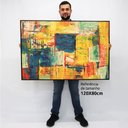 Ver imagem 2 de Quadro Decorativo em Canvas Pincelada Amarela TaColado Moldura Flutuante 4,5cm Freijó 120 x 80cm