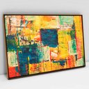 Ver imagem 1 de Quadro Decorativo em Canvas Pincelada Amarela TaColado Moldura Flutuante 4,5cm Freijó 120 x 80cm