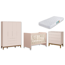 Ver imagem 1 de Quarto de Bebê Berço Evolution + Guarda Roupa 4P + Cômoda 4g Elfe Rosa com Colchão