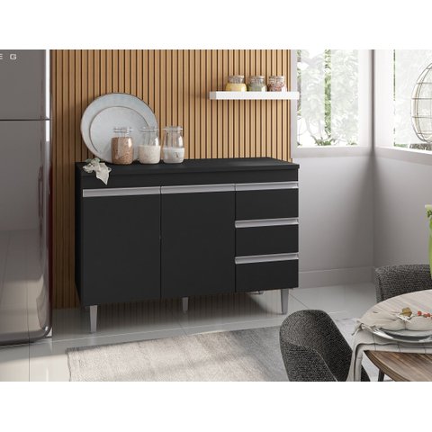 Balcão de Cozinha Andréia 120cm Preto + Tampo - AJL Móveis