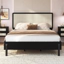 Ver imagem 1 de Cama Casal com Cabeceira Telada e Pé Madeira Maciça 152cm Oslo Preto/Nero