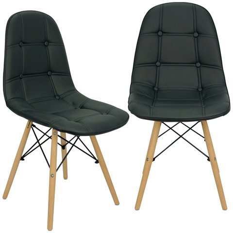 Kit 2 Cadeiras Charles Eames Botonê Eiffel Estofada Preta Preto