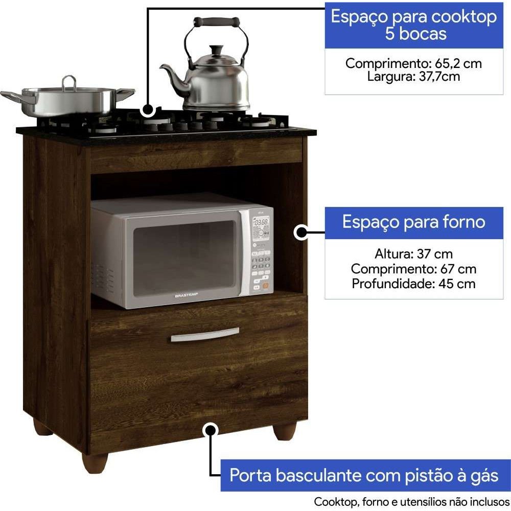 Balcão Cooktop 5 Bocas 1 Porta Salvia Ypê - Kaiki Móveis - 5