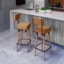 Ver imagem 3 de Kit 6 Banquetas Banco Alto Barcelona Couro Amarula Bar Cozinha Pés Madeira Ms Decor