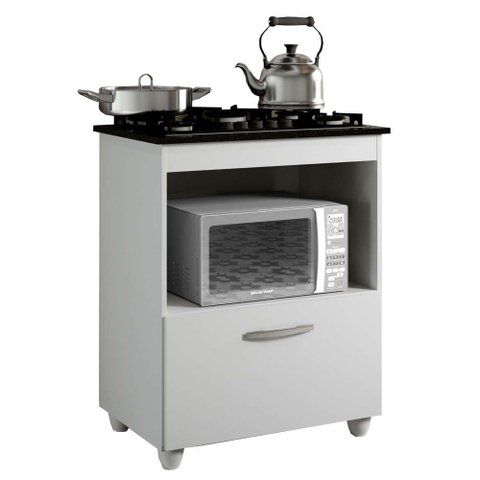 Balcão Cooktop 5 Bocas 1 Porta Salvia Branco - Kaiki Móveis