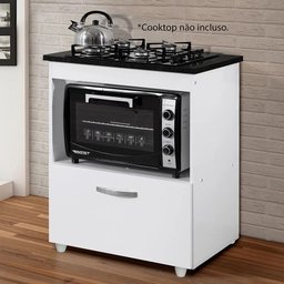 Balcão Cooktop 5 Bocas 1 Porta Salvia Branco - Kaiki Móveis - 3