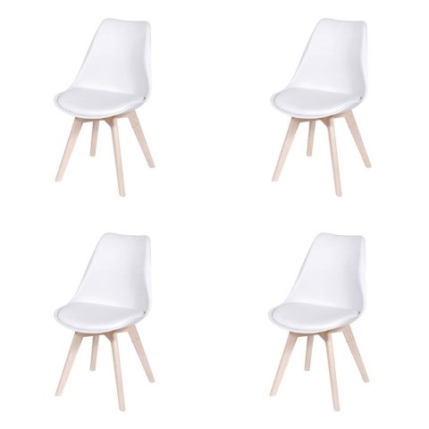 Kit 4 Cadeiras Eames Saarinen Joly Polipropileno Assento Estofado Pu Branco Cromado