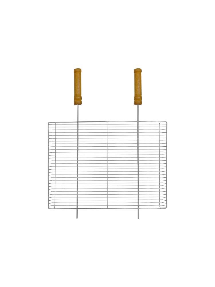 Grelha Bandeja com Bordas Laterais em Aço Carbono Cromado 60x50 para Churrasco com Cabo de Madeira