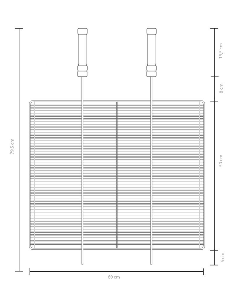 Grelha Bandeja com Bordas Laterais em Aço Carbono Cromado 60x50 para Churrasco com Cabo de Madeira - 3