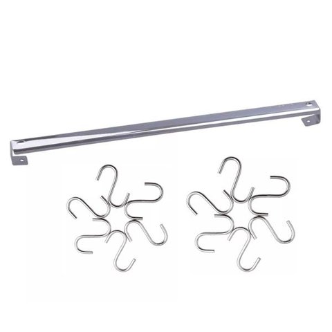 Suporte Barra 40cm Aço Inox E 12 Ganchos Em Aço Cromado