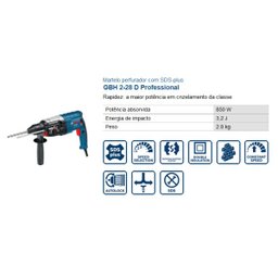 Martelete Perfurador Rompedor Gbh 2-28 850W Bosch SDS-Plus 220V - 3