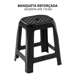 Banqueta Banquinho Plástico Preto Reforçada Multiuso Banco Área Externa - 2