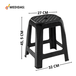 Banqueta Banquinho Plástico Preto Reforçada Multiuso Banco Área Externa - 4