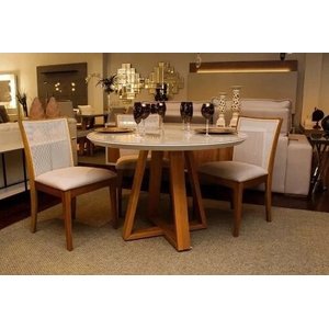 Mesa Jantar Redonda Laqueada Base Pirâmide 100cm Tampo Mdf com Vidro Off/white **somente a Mesa**