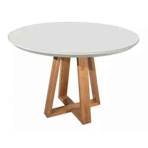 Mesa Jantar Redonda Laqueada Base Pirâmide 100cm Tampo Mdf com Vidro Off/white **somente a Mesa** - 2