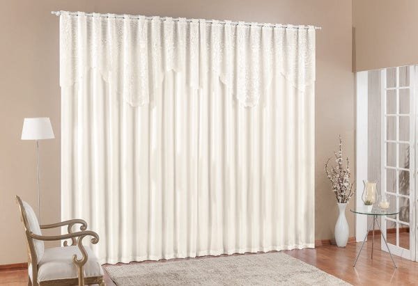 Cortina Nicole Varão Simples 2,00m x 1,70m Microfibra com Renda Cor : Palha - 1