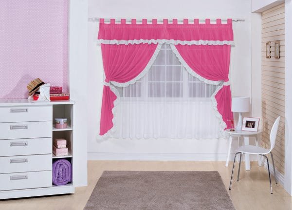 Cortina Nina Varão Simples 2,00m x 1,70m Voal Cor : Pink - 1