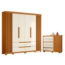 Ver imagem 1 de Guarda Roupa Casal Doble 06 Portas e Cômoda Sapateira Duetto 01 Porta e 05 Gavetas Cinamomo Off