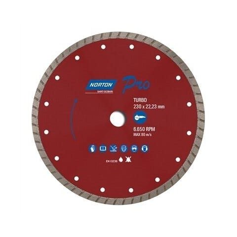 Disco Diamantado Pro Turbo 230mm X 22,23mm 9 Polegadas 6650 Rpm Norton