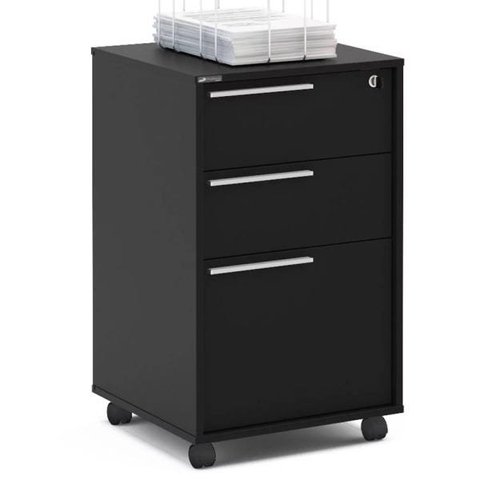 Gaveteiro Arquivo com Rodízios Maia 3 Gavetas com Chave Preto - Politorno