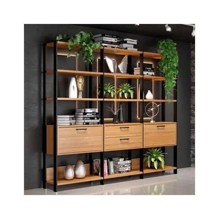 Estantes Sala Prateleiras e Gavetas Industrial 100% Mdf Freijó/preto Fosco
