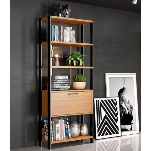 Estante para Sala com Prateleiras Dalla Costa 100% Mdf Freijó/preto Fosco