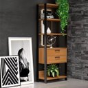 Ver imagem 1 de Estante 5 Prateleiras 2 Gavetas Freijó/preto Fosco E91 - Dalla Costa