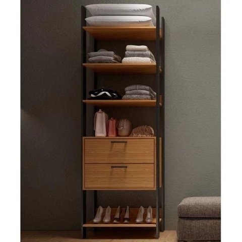 Closet Modulado 2 Gavetas 5 Prateleiras 73,5cm Tw401 Dalla Costa - Freijó/preto Fosco