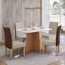 Ver imagem 1 de Sala de Jantar Mesa Isa 120cm Vidro com 4 Cadeiras Linho Courino Helo Bege/Mel/Caramelo