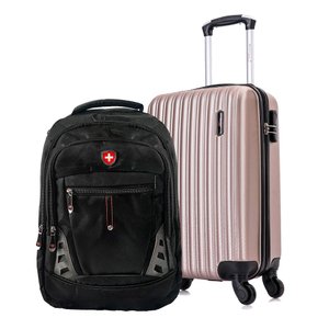 Kit Mala de Viagem de Bordo Londres Champagne+ Mochila Executiva Fuji Swiss Move