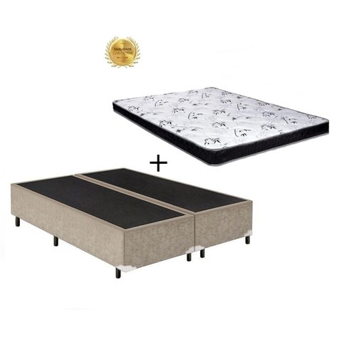Cama Box Queen Colchão Mola Ensacada Belos Sonhos + Box Sintético 68x158x198:Bege