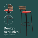 Ver imagem 5 de Kit 4 Banquetas 80cm para Balcão Ilha Bancada Área Gourmet Encosto em Junco Banco Itagold