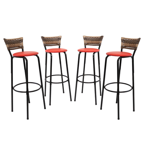 Kit 4 Banquetas 80cm para Balcão Ilha Bancada Área Gourmet Encosto em Junco Banco Itagold